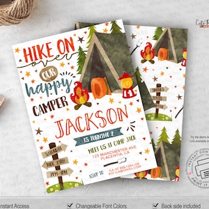 Editable Camping Birthday Party invitation, Camp out printable invite, Camping birthday decor, birthday invitations instant download 479 image 1