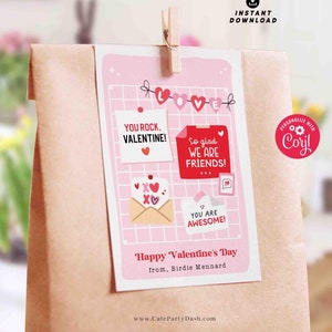 Happy Valentine&#39;s Day Classroom Valentine Kids Tag Printable INSTANT DOWNLOAD Teacher Valentines Notes Gift Coworker Team  EDITABLE gift tag