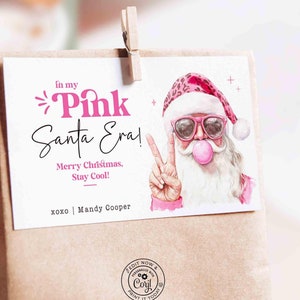 In My Pink Santa Era Christmas Gift Tag Printable INSTANT DOWNLOAD Trendy Retro Christmas Gift Tag –  Cool Santa Holiday Tag for Fun Gifting