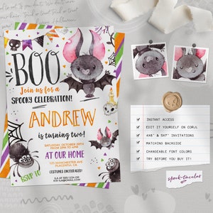 INSTANT DOWNLOAD, EDITABLE Halloween Birthday Invitation digital download, invitation for kids, Spooky celebration, cute watercolors, 460