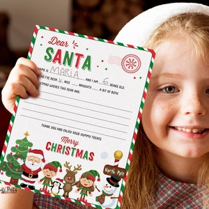Weihnachtsbrief an den Weihnachtsmann, Wunschliste für Kinder, druckbare Feiertage Wish List Vorlage, druckbare Lieber Weihnachtsmann, Junge Mädchen INSTANT DOWNLOAD 600