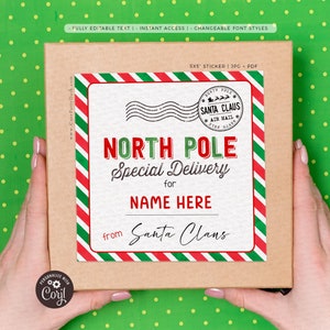 Weihnachten von Santa Geschenk Aufkleber Nordpol Personalisierte Geschenkanhänger für Weihnachten, besondere Lieferung großes Etikett SOFORTIGER DOWNLOAD EDITIERBARE 600