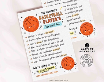 Basketball Survival Kit Tag Printable, Editable Team Gift (Instant Download)
