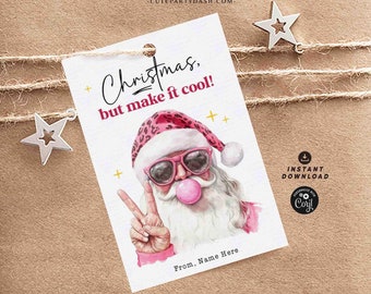 Pink Santa Christmas Gift Tag – Editable Holiday Label (Digital Download)