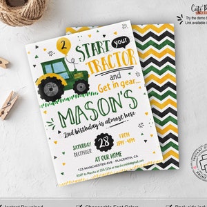 INSTANT DOWNLOAD, EDITABLE Tractor Birthday invitation download, Farmer Tractor Birthday invite digital, corjl printable invitations, 459