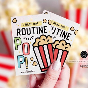 Editable Cheerleader good luck popcorn tag, Cheer Dance Squad Good Luck Tag, Team, Printable Make that routine POP tag INSTANT DOWNLOAD