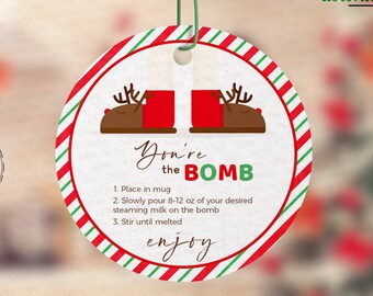 Christmas Hot Chocolate Bomb Gift Tag, Holiday Cocoa Sticker (Digital Download)