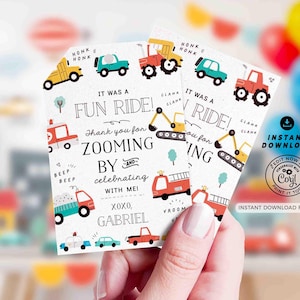 Transportation Birthday Favor Tags: Cars, Trucks, City Theme (Printable INSTANT DOWNLOAD)