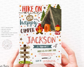 Camping Birthday Invitation: Editable Camp Out Party (Digital Download)