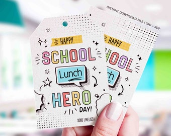 School Lunch Hero Day Appreciation Gift Tag Printable Lunch Hero Editable Thank You Tag Superhero Appreciation Card INSTANT DOWNLOAD