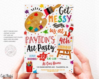 Art party Birthday invitation, Painting Birthday invite, Artsy party printable invitation, Paint Party, INSTANT DOWNLOAD, EDITABLE #478