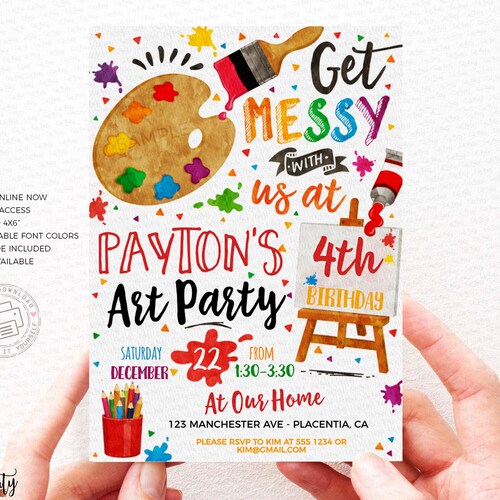 Editable Painting Birthday Invitation Art Party Birthday - Etsy