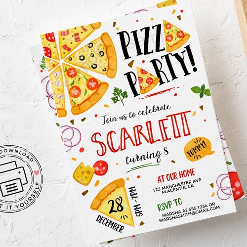 Pizza Party Invitation Printable Pizza Making Birthday - Etsy