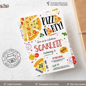 Pizza party invitations, Printable Pizza Making Birthday, corjl invitation, Pizza Birthday digital download, INSTANT DOWNLOAD, EDITABLE #200