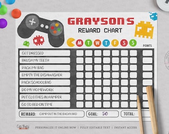 Editable Video Game Reward Chart, Printable Videogame Incentive chore chart for kids, Gamer Responsibility Chart  Printable Template, RC002
