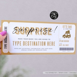 Bearbeitbare Geschenkticket-Vorlage, Geschenkticket für eine Überraschungsreise, Wochenendausflugsticket-Reise, Corjl-Roadtrip-Reisegutschein #192 SOFORT-DOWNLOAD