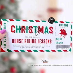 Horse Riding Lessons Gift Voucher template, Editable Christmas Gift Experience Horseback riding lessons Voucher certificate INSTANT DOWNLOAD