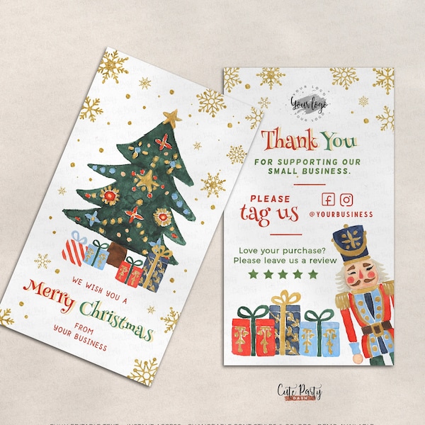 Christmas Thank you for your order Business insert card editable template, INSTANT DOWNLOAD, Review card, Xmas Printable Business Card BU028