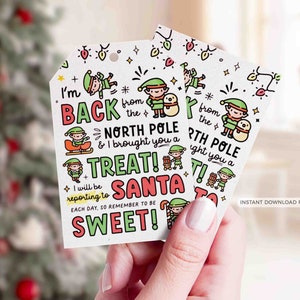 Elf I'm Back Tags INSTANT DOWNLOAD Afdrukbare Kerst Elf Speciale Levering Tags Elf Return Tag Template, Elf Groeten cadeau tags FECH
