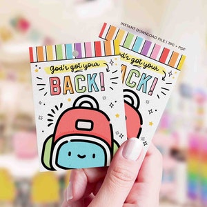 God's got your back Tag Sonntagsschule druckbarer Rucksack Gebetsanhänger SOFORTIGER DOWNLOAD Religiöser Tag Rucksack Segenskarten Kirche Geschenkanhänger