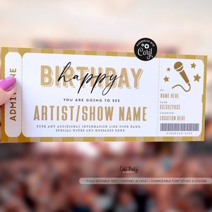 Geburtstag Geschenk Konzert Ticket Vorlage, bearbeitbarer Überraschungs Konzert Gutschein, Zertifikat Gold Geschenk Ticket Coupon #183 SOFORTIGER DOWNLOAD