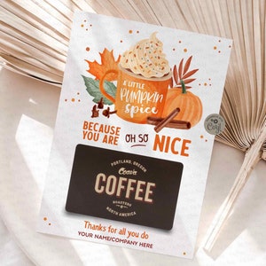 Modèle de porte-carte-cadeau d'épices citrouille modifiable, porte-carte-cadeau de café Merci tout ce que vous faites, école de récolte d'automne, TÉLÉCHARGEMENT INSTANTANÉ