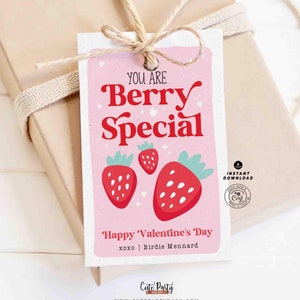 You Are Berry Special Valentine Gift Tag Printable INSTANT DOWNLOAD Kids Classroom Exchange Happy Valentine's Day EDITABLE Favor Tags Sweet