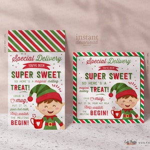 SOFORTIGER DOWNLOAD, Elf heiße Kakaobombe Tags, Weihnachten Elf spezielle Lieferung druckbare heiße Schokoladenbombe Geschenk Tag Vorlage, Elf Bombe Tag 600