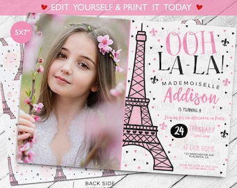Bearbeitbare Paris Geburtstagseinladung: Eiffelturm Foto (Instant Download)