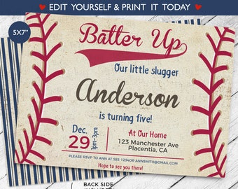 Editable Baseball Birthday Invitation: Vintage Style (Instant Download)