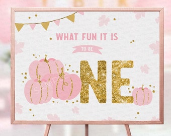 Little Pumpkin First Birthday Sign: Gold & Pink Party Decor (Digital Download)