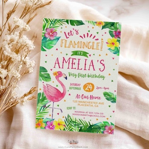 Flamingo Birthday Invitation: Tropical Party, Editable Template (Digital Download)
