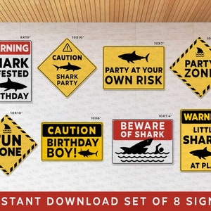 Shark Birthday Party Signs: Fun Caution Signs (Instant Download)