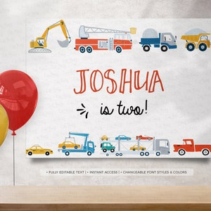 Transportation Birthday Backdrop: Cars & Trucks Party Decor (Instant Download)