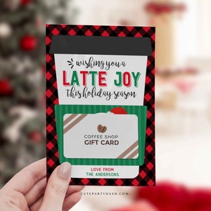 Edytowalne Boże Narodzenie Życzę Ci radości latte w tym świątecznym sezonie Posiadacz karty podarunkowej na kawę, Nauczyciel dziękuje za kartę podarunkową na kawę, NATYCHMIASTOWE POBIERANIE