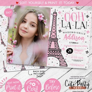 INSTANT DOWNLOAD - EDITABLE Paris Photo invitation Paris theme party Paris Decor Paris corjl invitation party Paris passport invitation