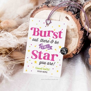 Bewerkbare cheerleader good luck treat-tag INSTANT DOWNLOAD Burst Out There Good Luck-tags, team, afdrukbare Candy Treat-tag, be a Star Gift