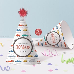 Transportation Birthday Party Hat Printable: Editable Car Theme (Instant Download)
