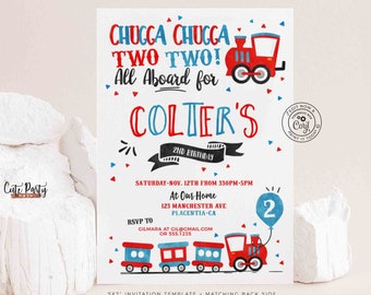 EDITABLE Chugga Chugga Choo choo Train Birthday Party invitation Template, Second Birthday two two train INSTANT DOWNLOAD Train Invite 386
