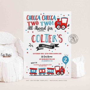 EDITABLE Chugga Chugga Choo choo Train Birthday Party invitation Template, Second Birthday two two train INSTANT DOWNLOAD Train Invite 386