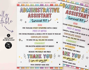 Administrative Assistant Survival Kit Tag Printable INSTANT DOWNLOAD Administrative Professionals Day Appreciation Thank You Secretaries Day