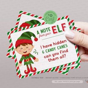 EDITABLE Christmas Elf Note Cards, Elf Activity Cards, Printable Mischief Cards, A note from your Elf Card, Blank Elf, INSTANT DOWNLOAD 600
