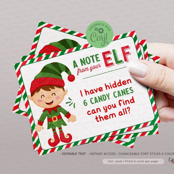 EDITABLE Christmas Elf Note Cards, Elf Activity Cards, Printable Mischief Cards, A note from your Elf Card, Blank Elf, INSTANT DOWNLOAD 600