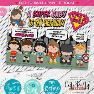 Pink Superhero Baby Shower Invitation: Editable Girl Invite (Digital Download)