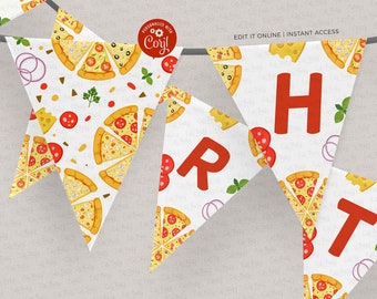 Pizza party Happy Birthday wall Banner, Pizza Making Birthday, Editable Pizza Birthday party Pennant decor, INSTANT digital download #200