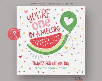 Watermelon Thank You Tag: Editable Teacher Appreciation Gift (Digital Download)
