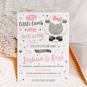 Little Lamb Baby Shower invitation, Sheep Baby Girl Shower invite, INSTANT DOWNLOAD, EDITABLE printable couples co-ed pink brown sheep #406