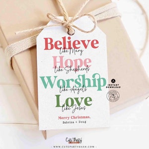 Religious Christmas Gift Tag Printable INSTANT DOWNLOAD Christian Affirmations Happy Holidays Sunday School Gift Tags Kids Love Like Jesus