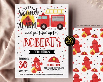 Fireman Birthday Invitation: Editable Firetruck Party Invite (Digital Download)