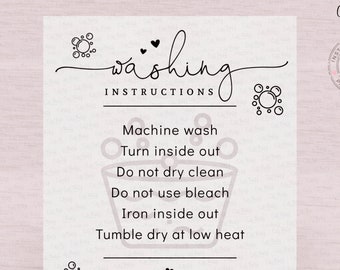 Washing Instructions Card Template: Editable Care Card (3x4) (Instant Download)